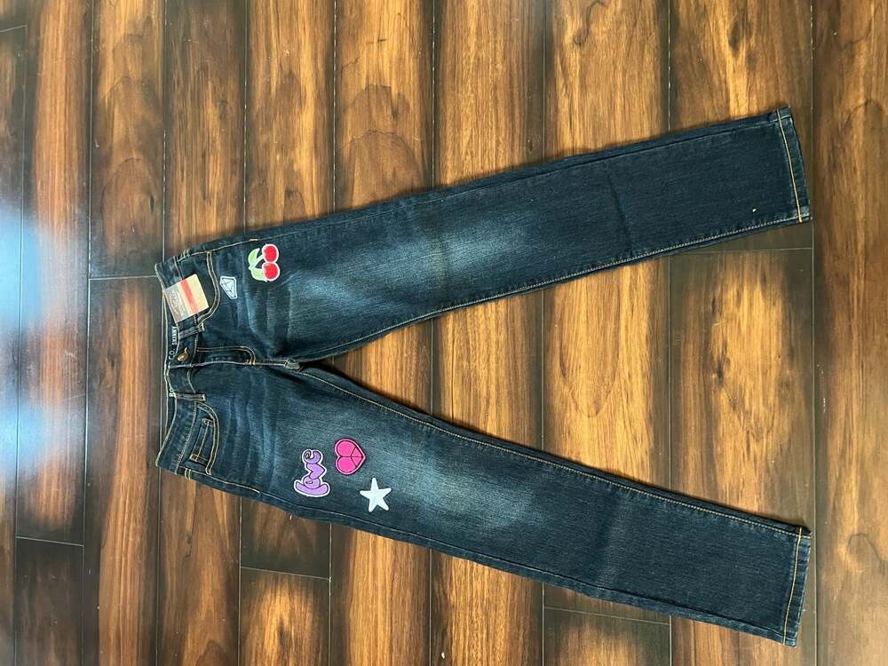 NWT Roebuck & Co. Girls 14 Skinny Jeans w/Graphic Patches and Adjustable Waist
